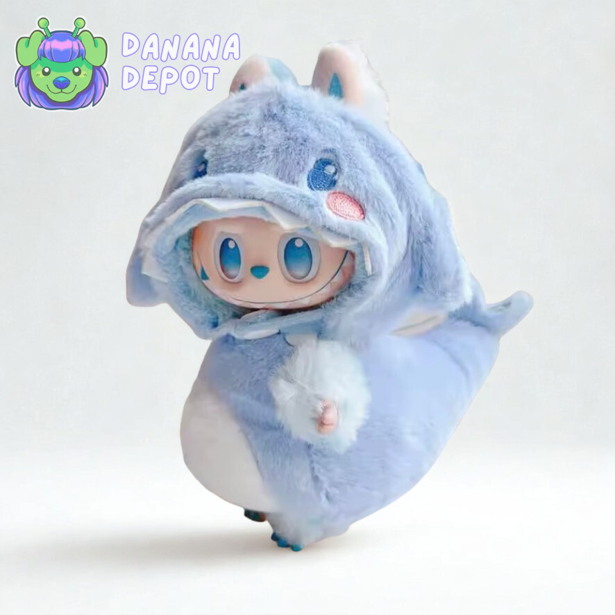 Labubu Shark Outfit – Blue & Pink Fluffy Costume for Collectible Figures